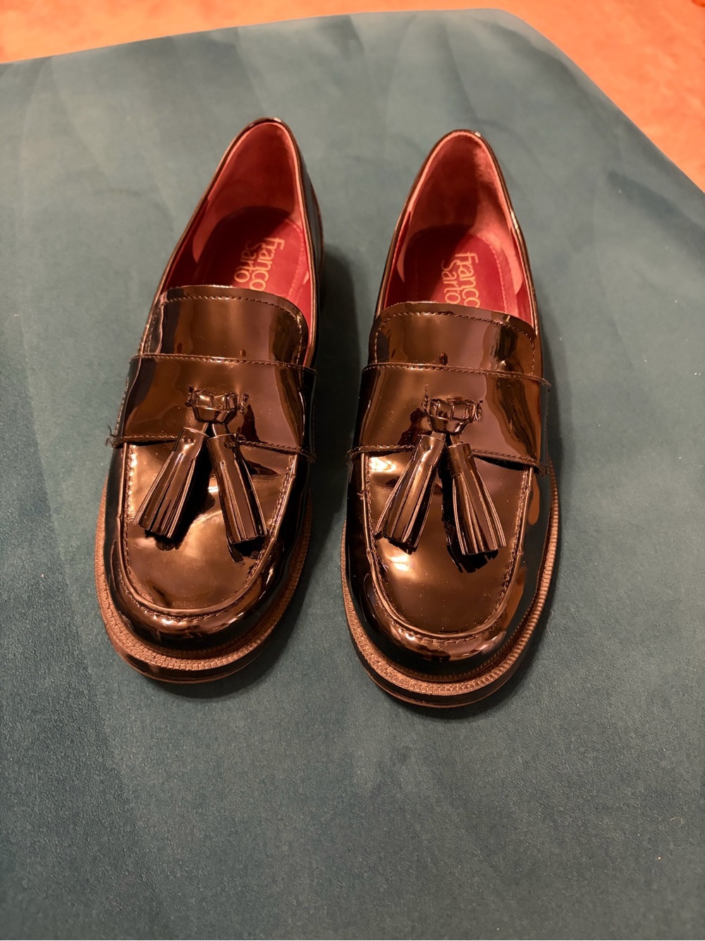 Franco Sarto Black Patent Tassel Loafers